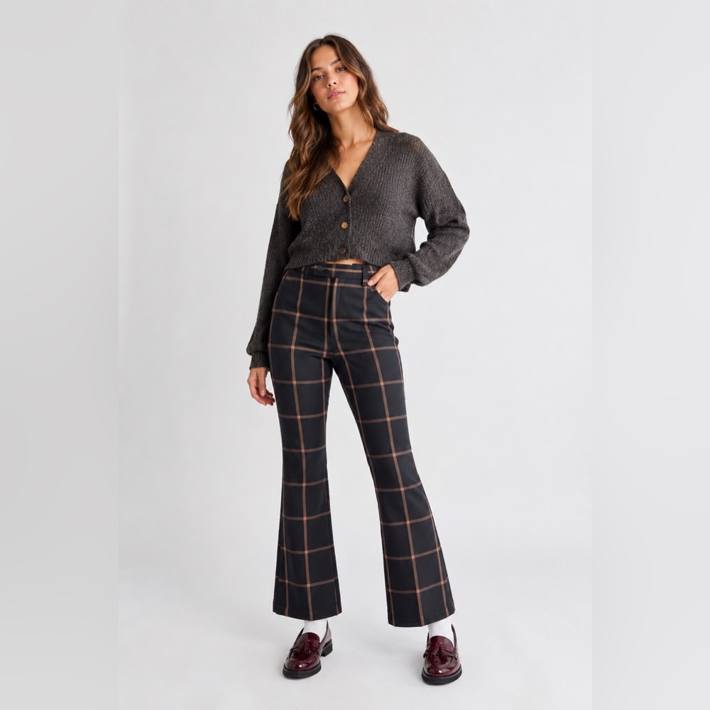 Levi’s Math Club Flare Plaid Pants Women’s 27 Black Brown High Rise Academia